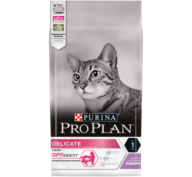 ПРО ПЛАН Сухой корм Purina Pro Plan для кошек с чувствительным пищеварением и привередливых к еде, с индейкой